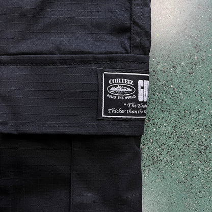 Corteiz Cargo Pants - Preto com Logótipo Preto